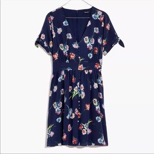 Madewell Silk Button Front Tie Sleeve Retro Dress in Flutter by Floral